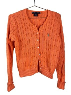 Ralph Lauren Orange Cable-Knit Button-Up Cardigan